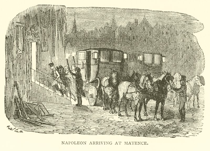 Napoléon arrivant à Mayence (gravure) - French School