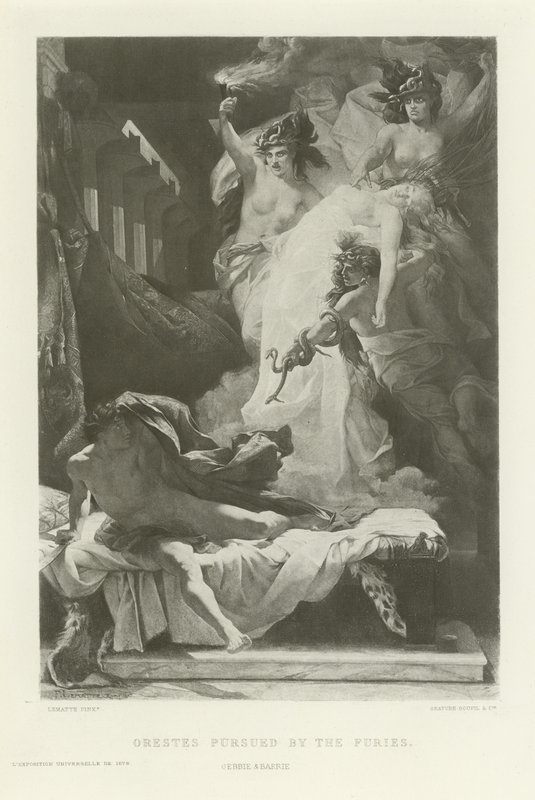 Oreste poursuivi par les Furies (gravure) - French School