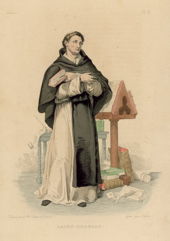 Saint Bernard (gravure en couleur) - French School