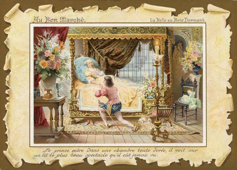 La Belle au bois dormant, endormie dans le lit - French School