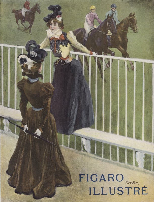 Deux femmes bien habillées à un hippodrome - French School