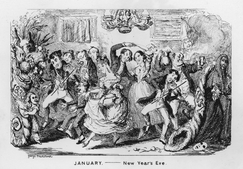 Janvier, réveillon du Nouvel An - George Cruikshank