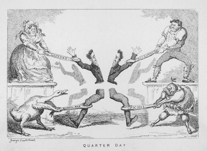 Jour de quartier, Ladyday, Midsummer, Michaelmas, Noël - George Cruikshank