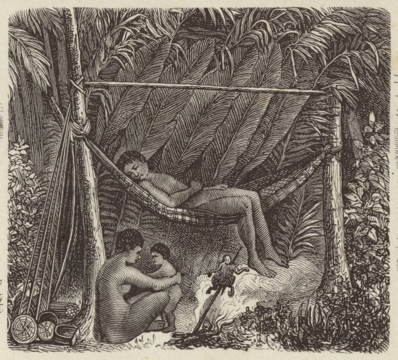 Autochtone brésilien se reposant dans un hamac (gravure) - German School