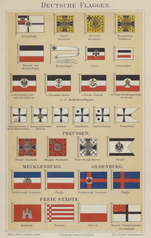 Drapeaux allemands (lithographie en couleur) - German School