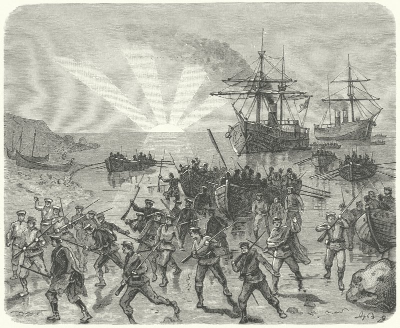 Giuseppe Garibaldi débarquant à Marsala, Sicile - German School