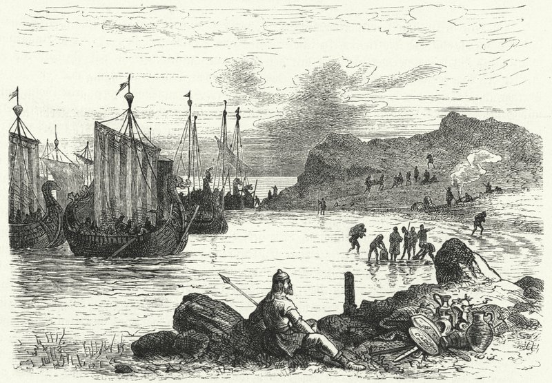 Aventuriers normands débarquant en Italie (gravure) - German School