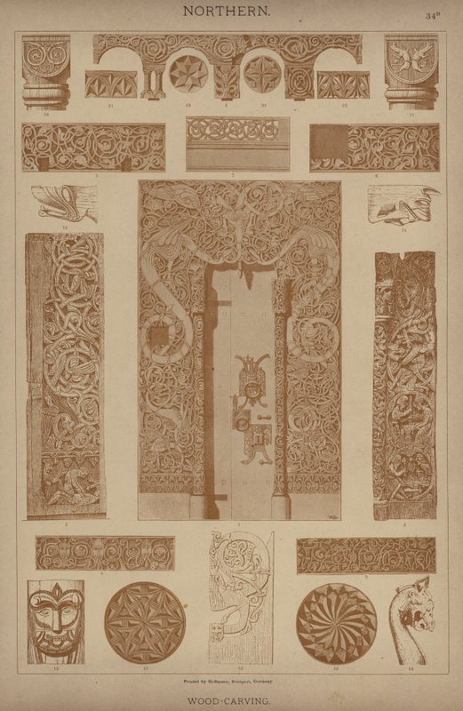 Nord, Sculpture sur bois (lithographie en couleur) - German School