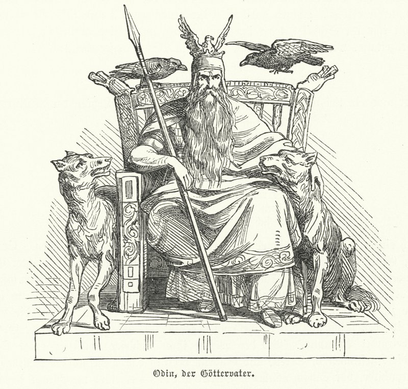 Odin, dieu de la mythologie nordique (gravure) - German School