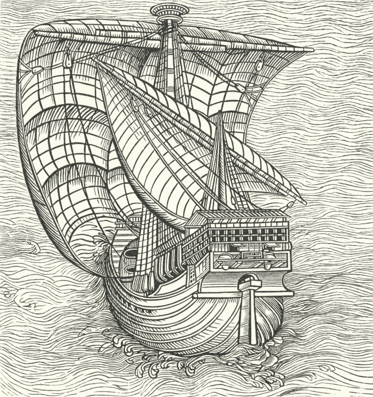 Navire de mer naviguant avec le vent - German School