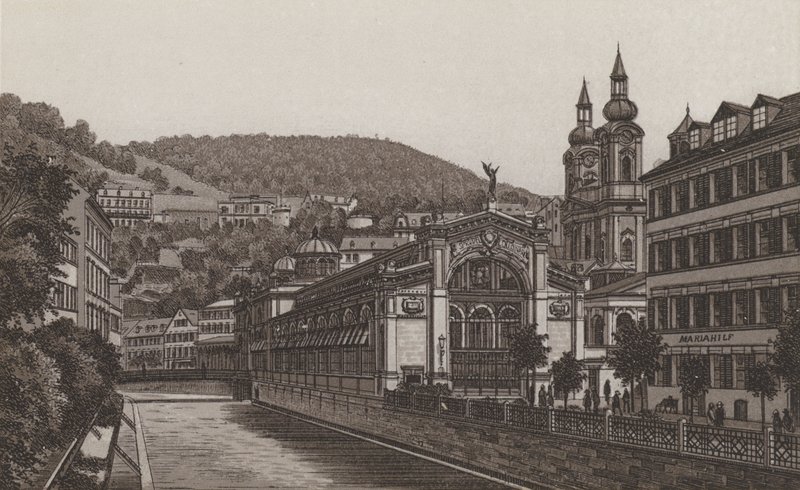 Colonnade de Sprudel (lithographie) - German School