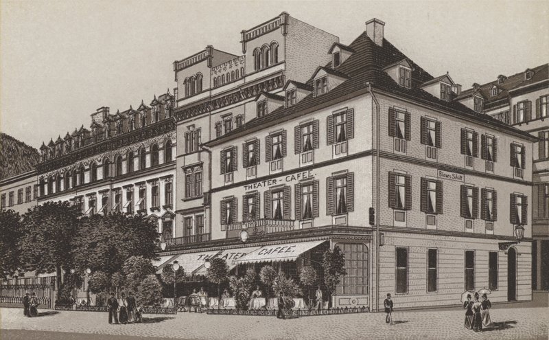 Café du théâtre, Goldner Schild (lithographie) - German School