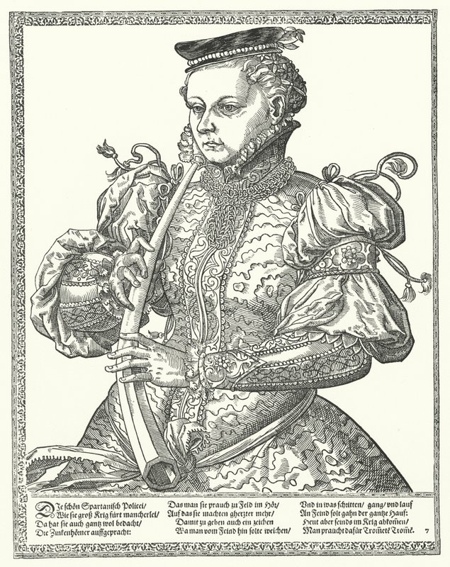 Femme jouant du cor - German School