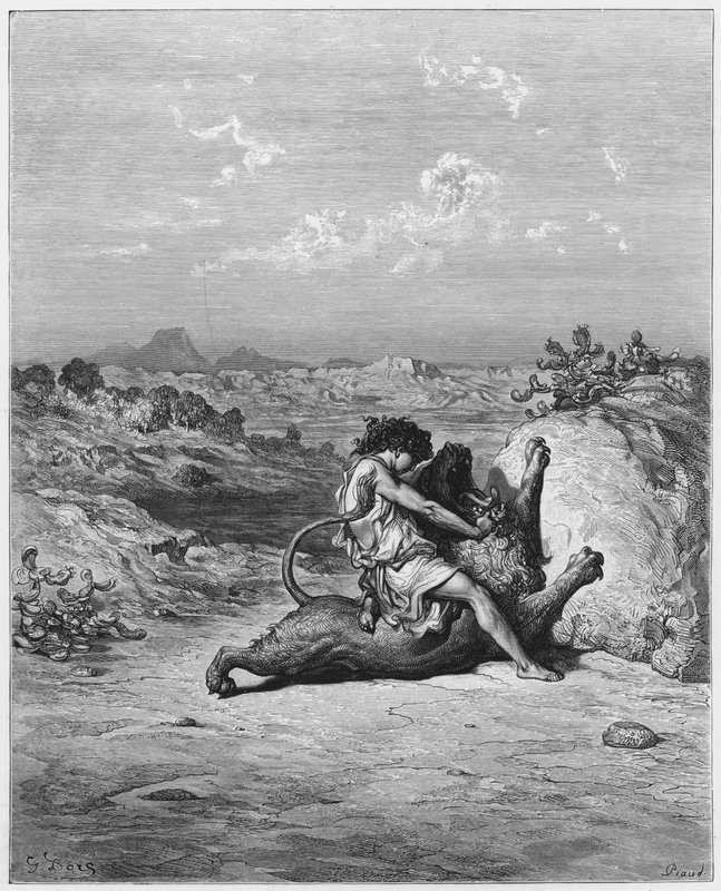 Samson tuant un lion - Gustave Dore