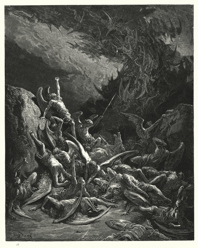 Illustration de Gustave Doré pour Le Paradis Perdu de Milton, Livre VI, vers 871 - Gustave Dore