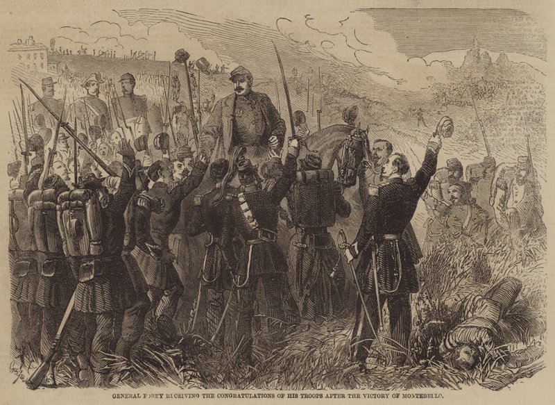 Le général Forey recevant les félicitations de ses troupes après la victoire de Montebello - Gustave Janet