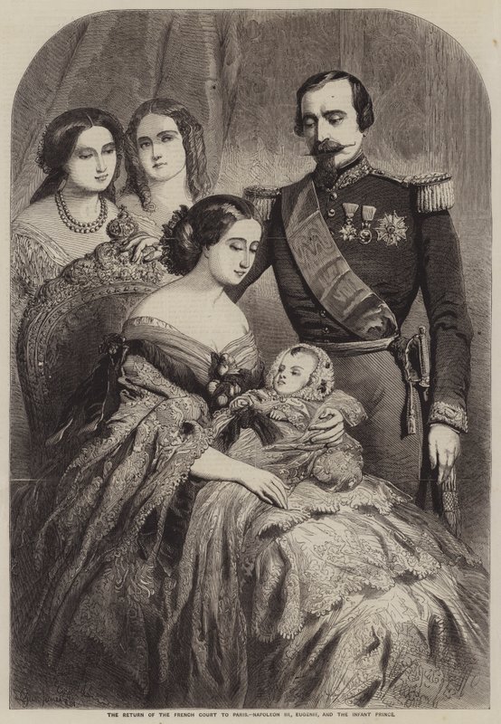 Le retour de la cour française à Paris, Napoléon III, Eugénie et le prince infant - Gustave Janet