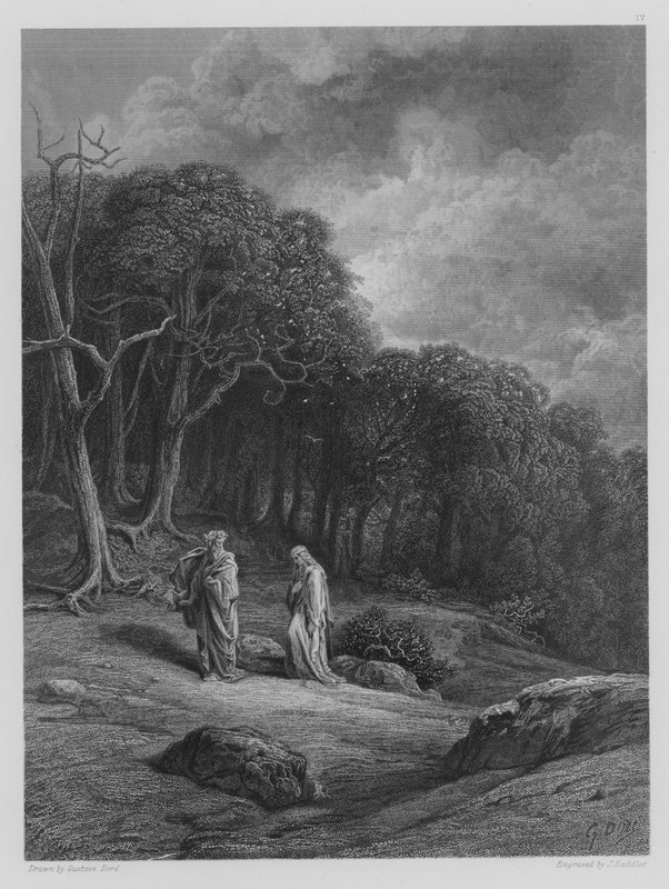Vivien et Merlin entrent dans les bois - Gustave after Dore