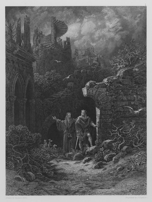 Yniol montre à Prince Geraint son château en ruines - Gustave after Dore
