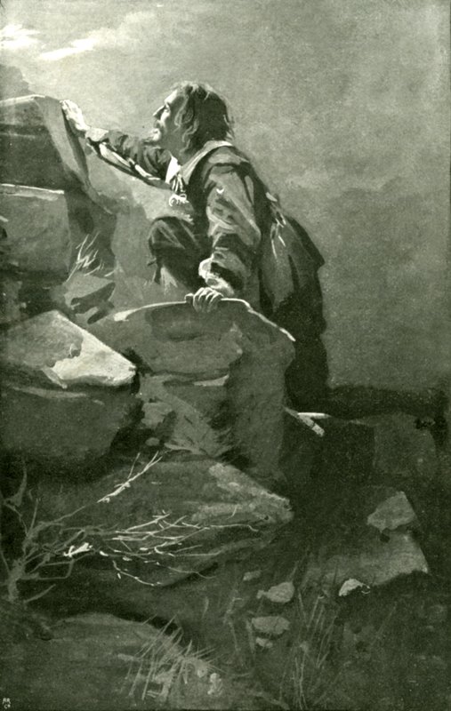Chrétien grimpant la colline de la difficulté (lithographie) - Harold Copping