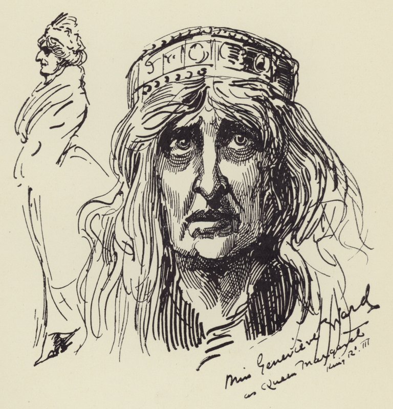 Mlle Genevieve Ward comme la reine Margaret - Harry Furniss