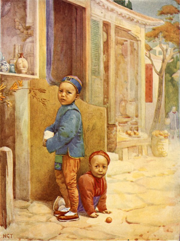 Garçons chinois (lithographie couleur) - Harry George Theaker