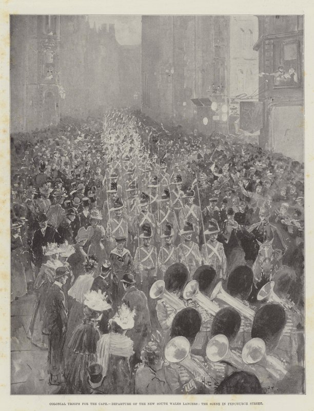 Troupes coloniales pour le Cap, départ des Lancers de Nouvelle-Galles du Sud, la scène à Fenchurch Street - Henry Charles Seppings Wright