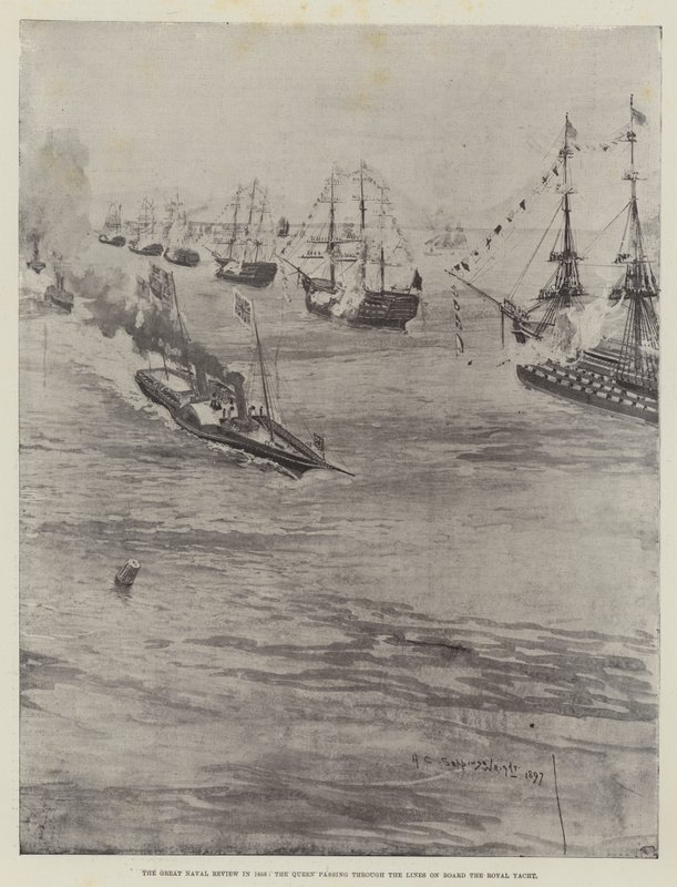 La grande revue navale de 1856, la reine passant à travers les lignes à bord du yacht royal - Henry Charles Seppings Wright