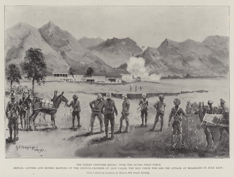 Le soulèvement de la frontière indienne, avec la Buner Field Force, les sapeurs et mineurs du Bengale faisant sauter la salle du conseil de Said Ullah, le fakir fou qui a mené l