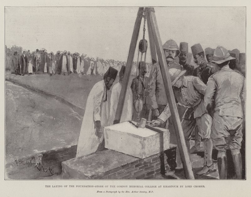 La pose de la première pierre du Gordon Memorial College à Khartoum par Lord Cromer - Henry Charles Seppings Wright