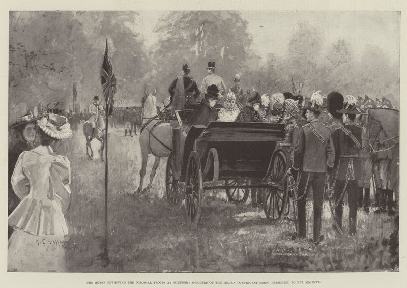 La Reine passant en revue les troupes coloniales à Windsor, les officiers du contingent indien étant présentés à Sa Majesté - Henry Charles Seppings Wright