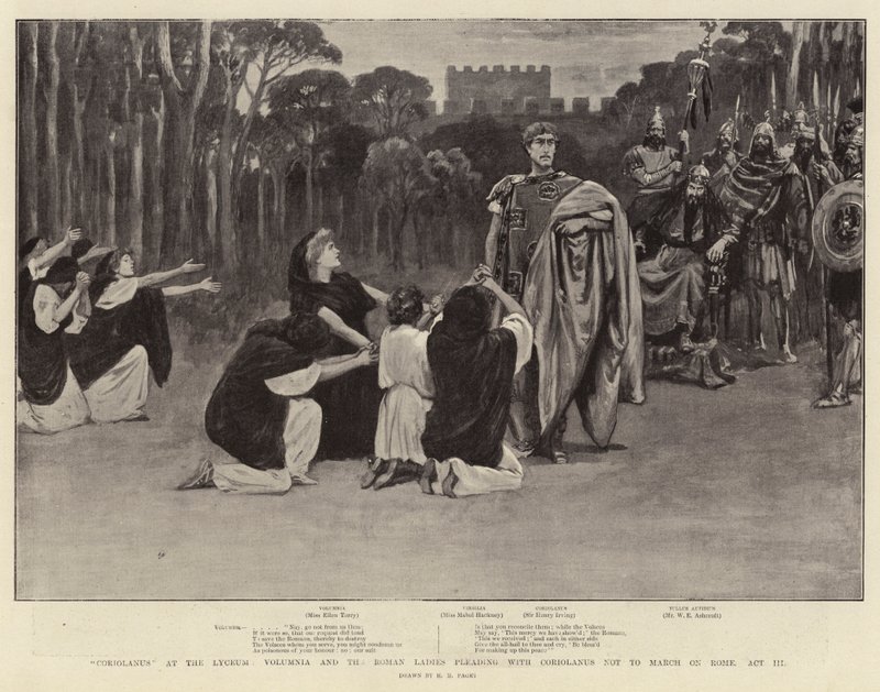 Coriolanus au Lyceum, Volumnia et les dames romaines suppliant Coriolanus de ne pas marcher sur Rome, Acte III - Henry Marriott Paget
