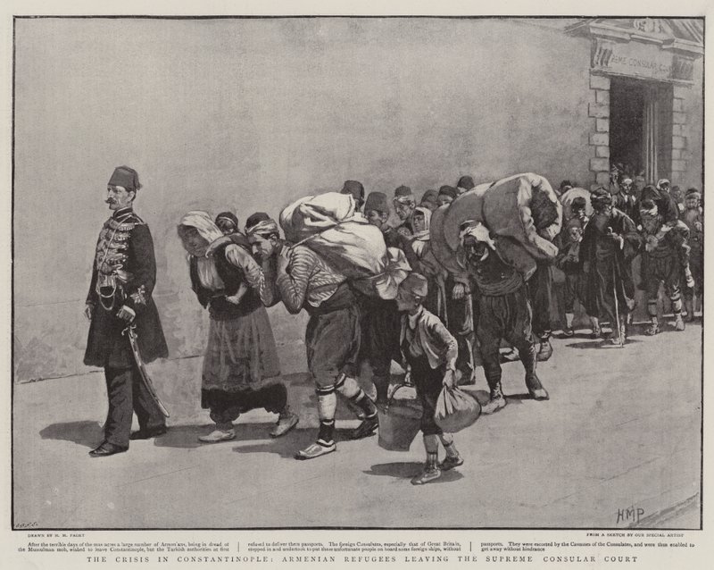 La Crise à Constantinople, Réfugiés Arméniens quittant la Cour Consulaire Suprême - Henry Marriott Paget
