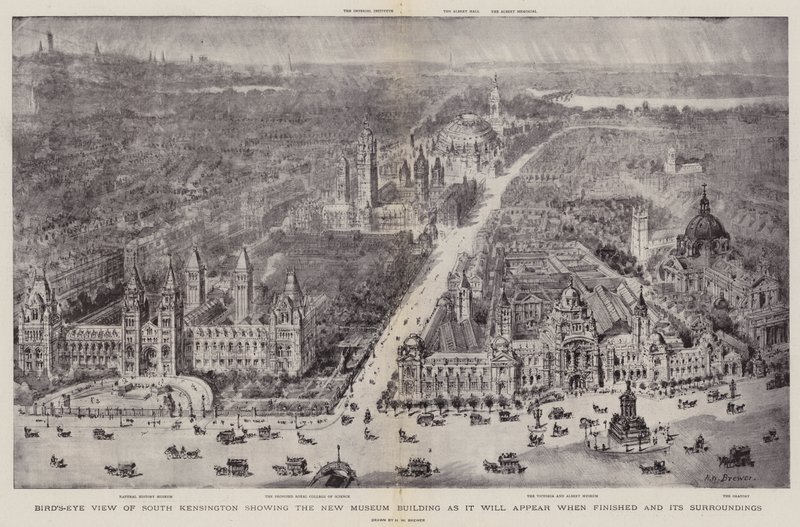 Vue en plongée de South Kensington montrant le nouveau bâtiment du musée tel qu