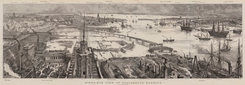 Vue aérienne du port de Portsmouth - Henry William Brewer