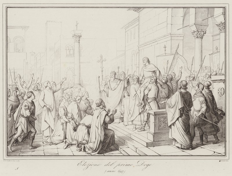 Élection du premier Doge, 697 (gravure) - Italian School