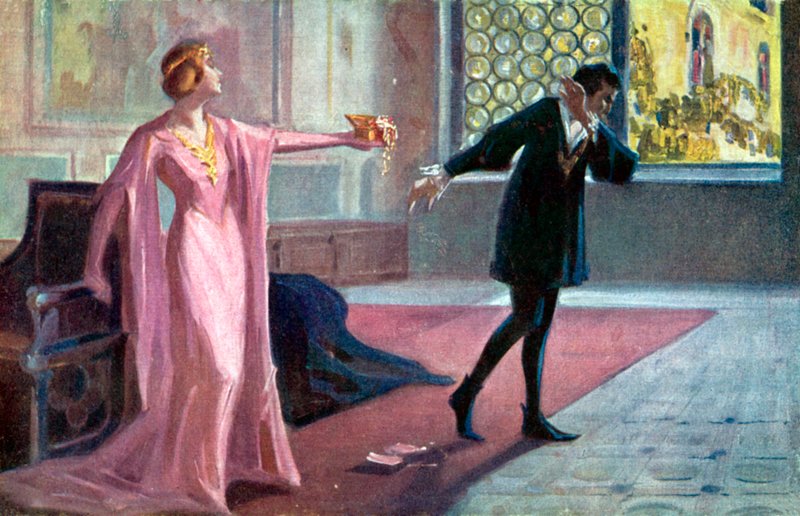 Hamlet et Ophélie (lithographie couleur) - Italian School