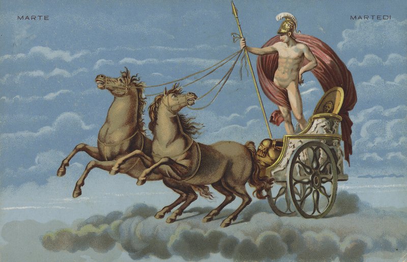 Mars dans son char (lithographie couleur) - Italian School
