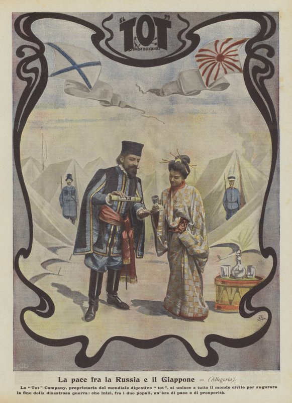 Paix entre la Russie et le Japon (lithographie couleur) - Italian School