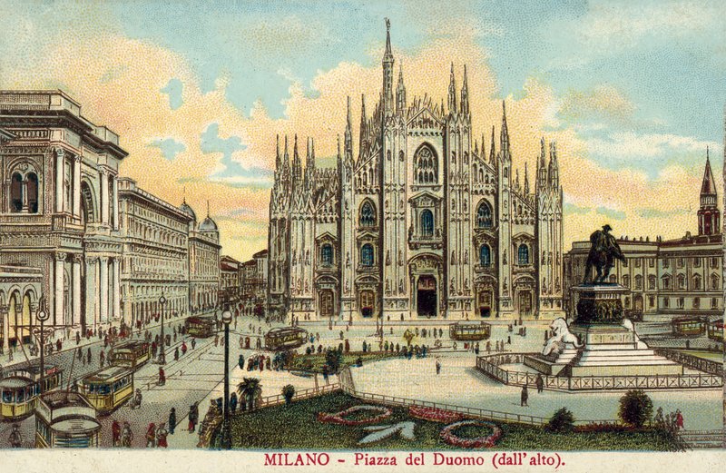 Piazza del Duomo, Milan (lithographie couleur) - Italian School