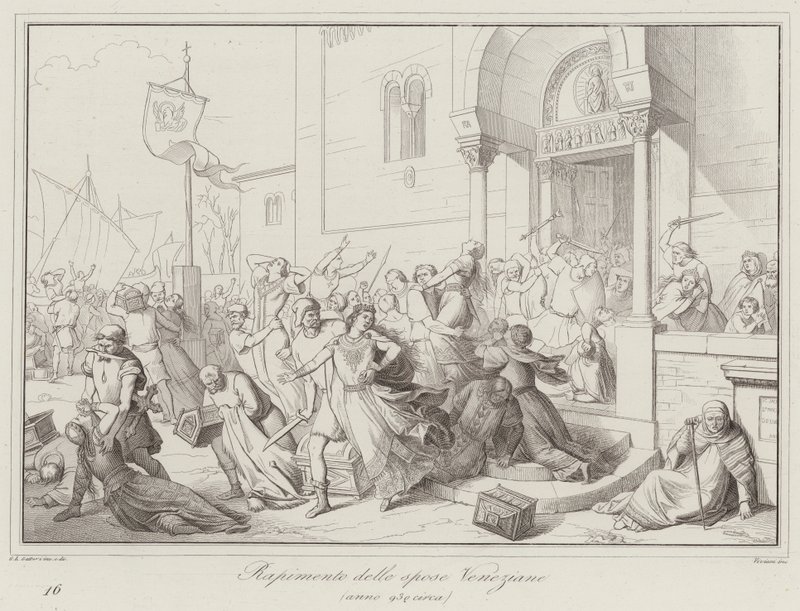 Enlèvement des épouses vénitiennes, 930 (gravure) - Italian School