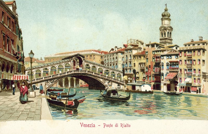Le Rialto, Venise (lithographie couleur) - Italian School