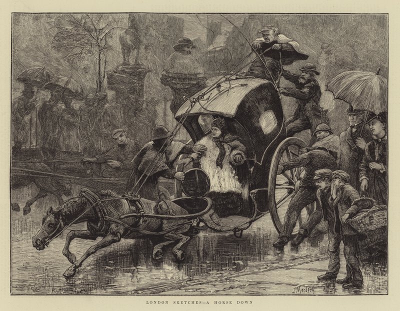 Croquis de Londres, un cheval à terre - James Macbeth