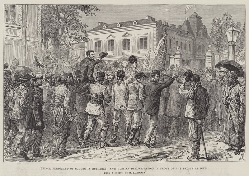 Le prince Ferdinand de Cobourg en Bulgarie, manifestation anti-russe devant le palais à Sofia - Johann Nepomuk Schonberg
