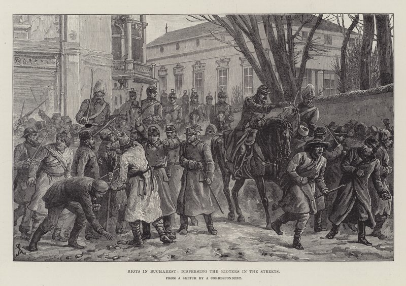 Émeutes à Bucarest, dispersion des émeutiers dans les rues - Johann Nepomuk Schonberg