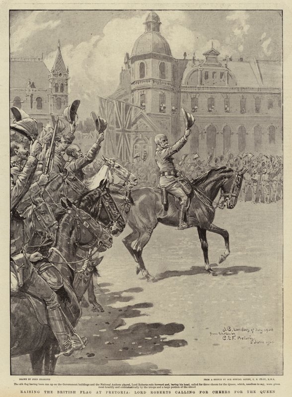 Lever du drapeau britannique à Pretoria, Lord Roberts appelant à acclamer la Reine - John Charlton