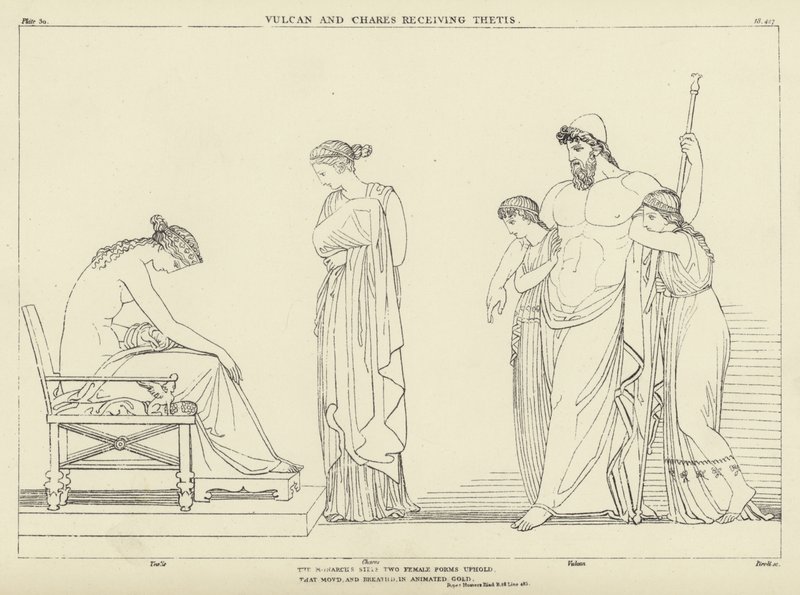 Vulcain et Chares recevant Thétis - John Flaxman