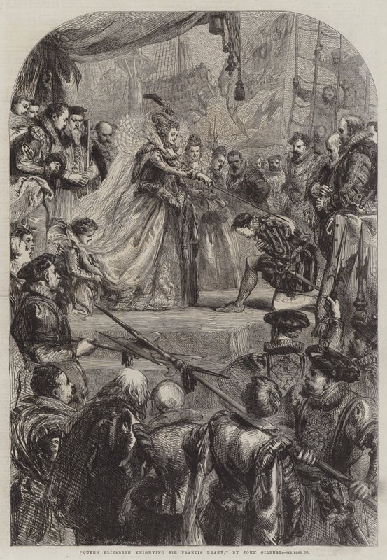 La reine Élisabeth adoubant Sir Francis Drake - John Gilbert