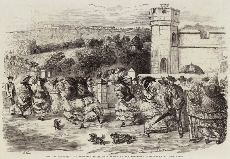 Oh mon Dieu! Il commence à pleuvoir!, un croquis sur la côte du Yorkshire - John Leech
