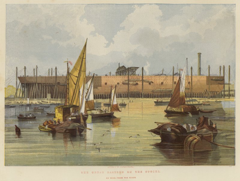 Le Great Eastern sur les stocks, vu depuis la rivière - John Wilson Carmichael